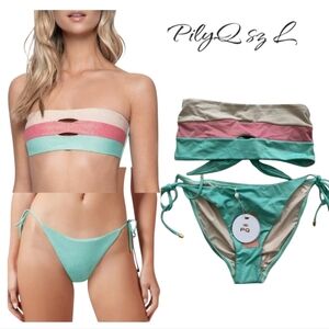 PQ Swim Colorblock Sparkle Bandeau Bikini Set Size L